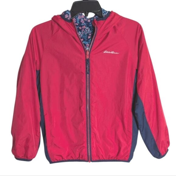 Eddie Bauer Berry Pink & Blue Reversible Fleece Hooded Jacket Coat Girls 10/12 M - Picture 1 of 4